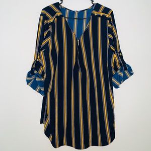 MPH Navy and Yellow Striped Blouse